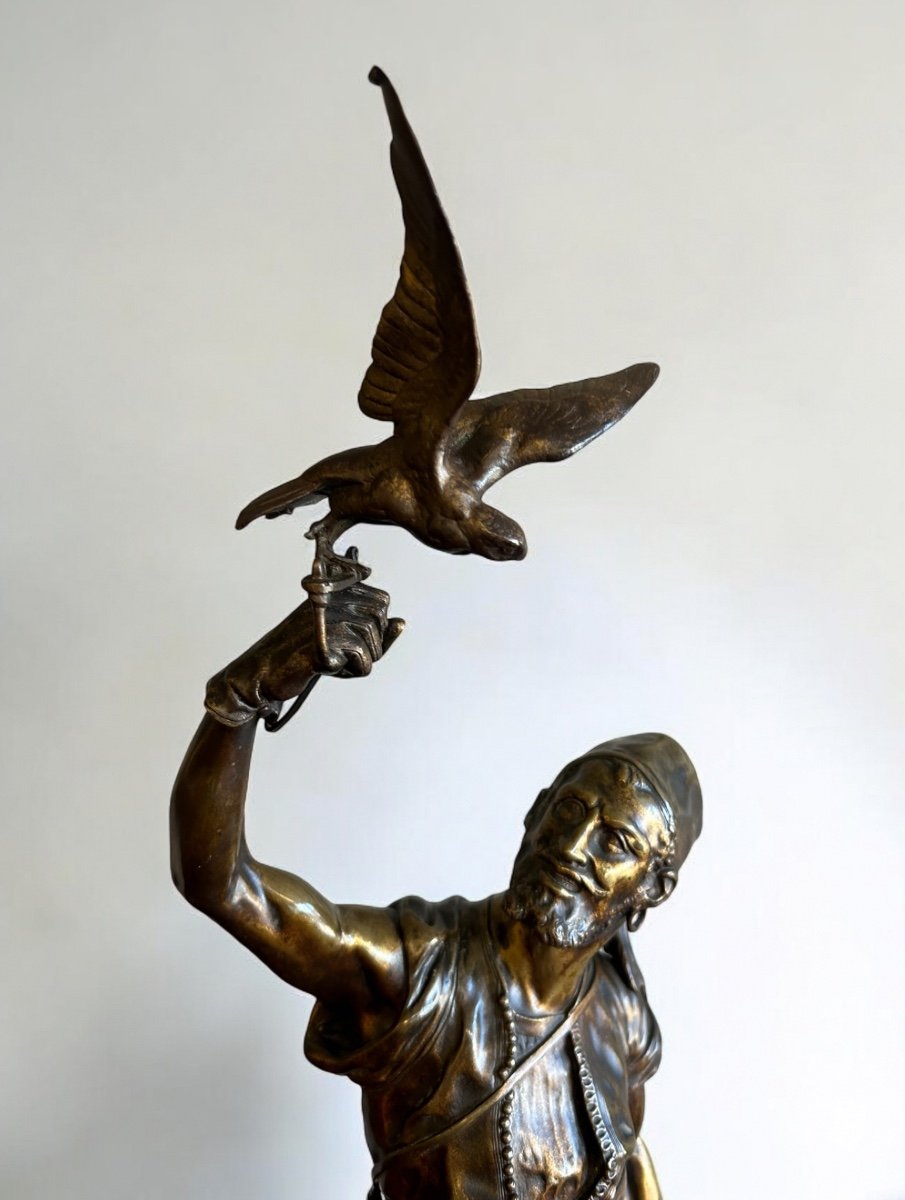 Pierre Jules Mène (1810-1879) The Falconer On Foot - Bronze, 19th Century, Dated 1873-photo-2