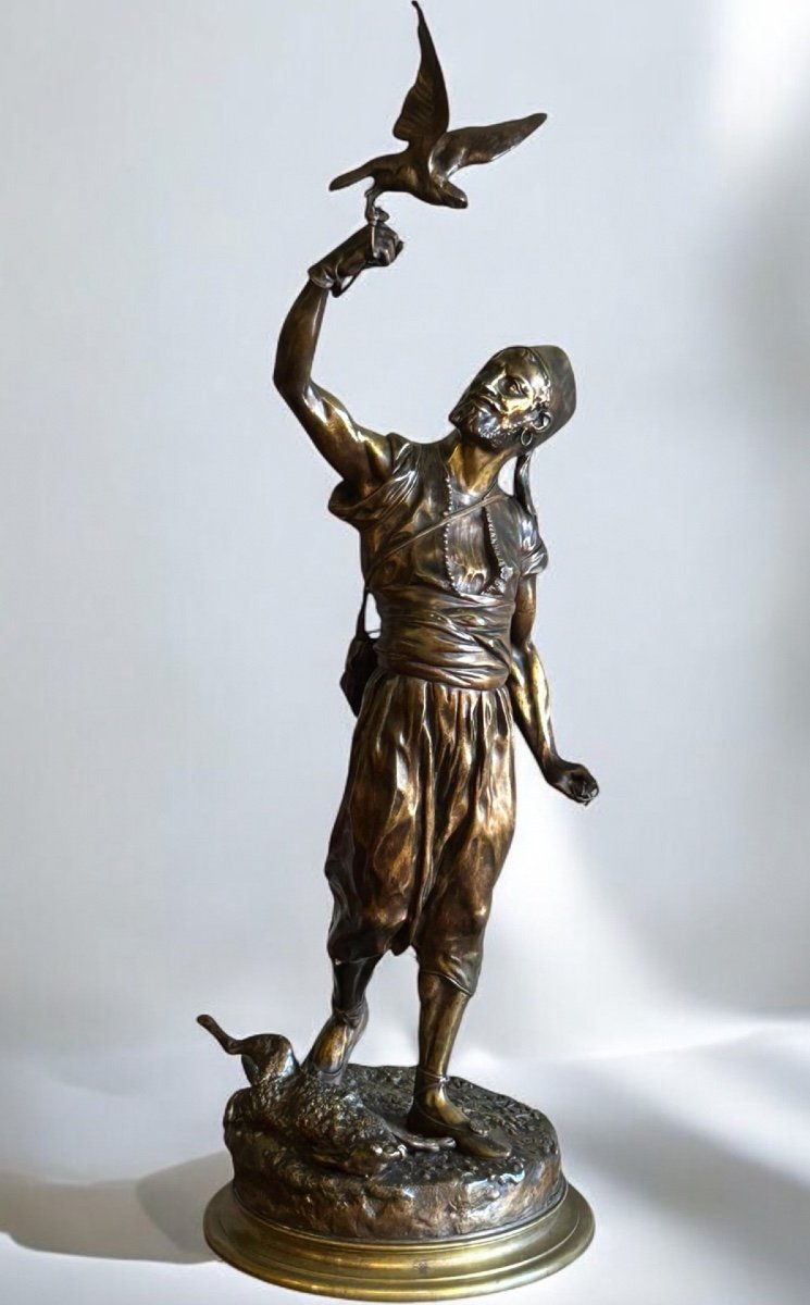 Pierre Jules Mène (1810-1879) The Falconer On Foot - Bronze, 19th Century, Dated 1873