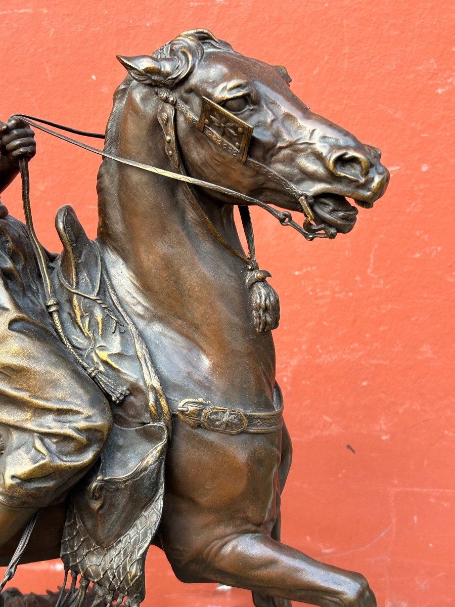 Pierre Jules Mène ( 1810-1879) Important Bronze Fauconnier Arabe à Cheval XIXéme H 78 Cm-photo-2