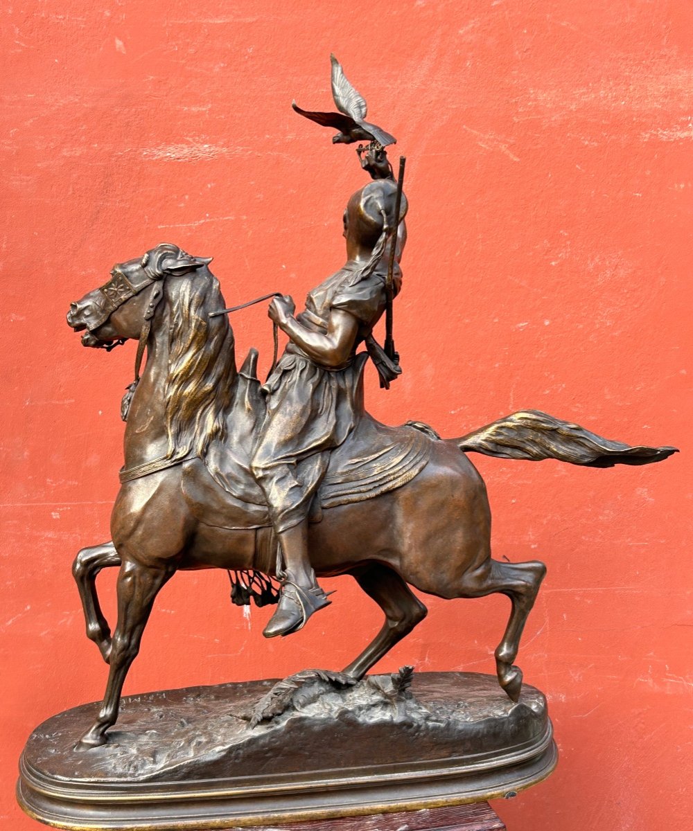 Pierre Jules Mène ( 1810-1879) Important Bronze Fauconnier Arabe à Cheval XIXéme H 78 Cm-photo-4