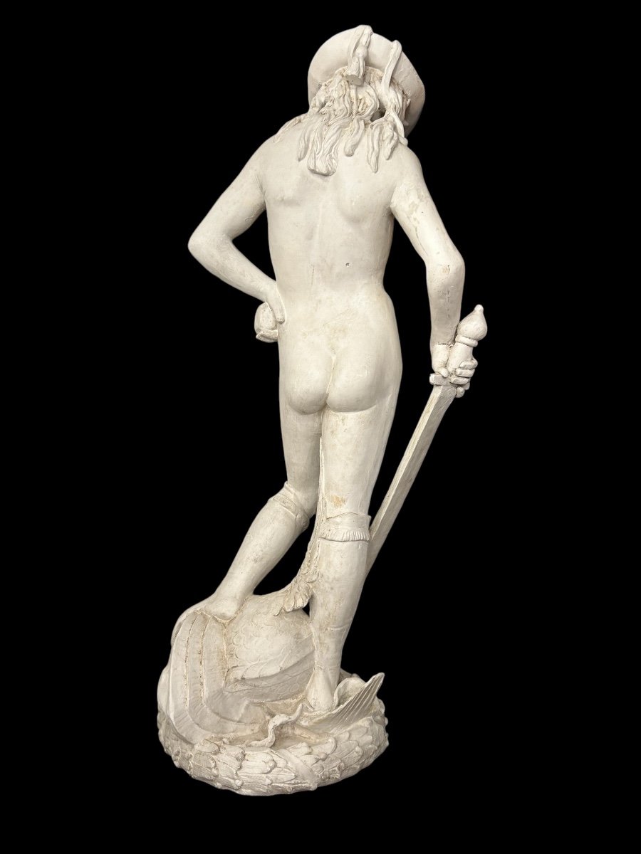 David After Donatello Important Plaster Sculpture From The 20th Century H 145 Cm-photo-4