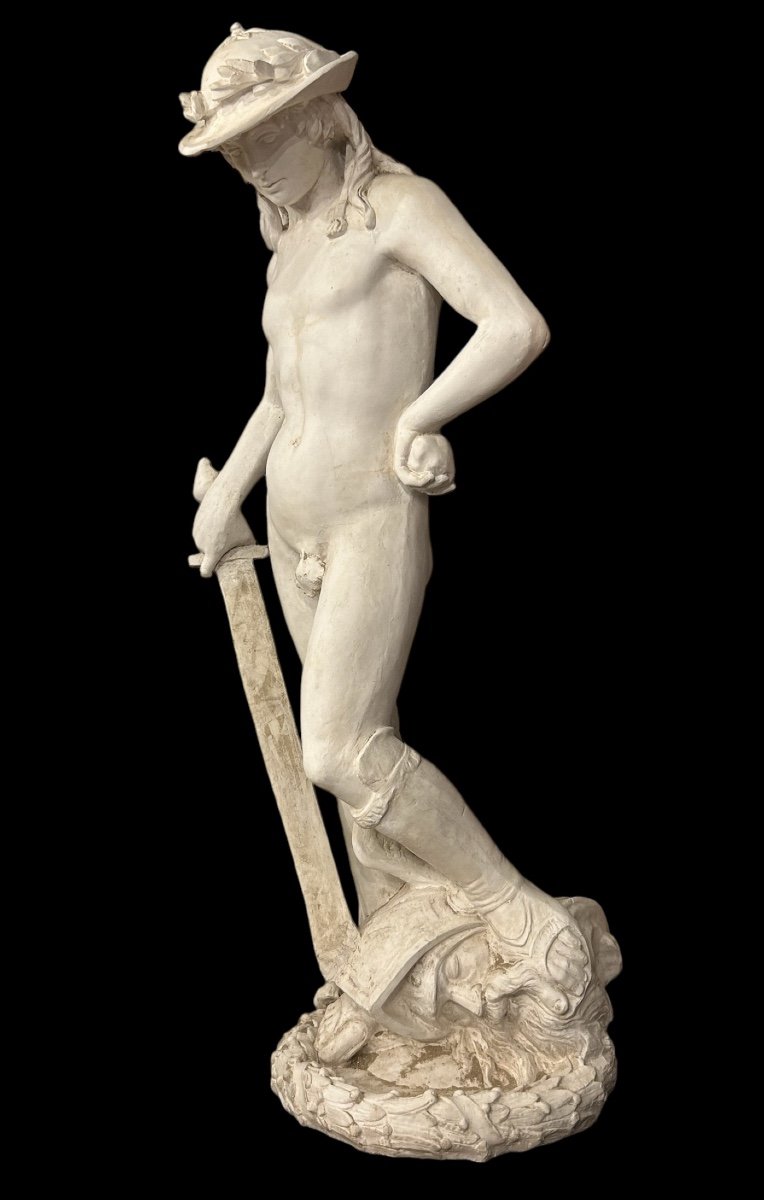 David After Donatello Important Plaster Sculpture From The 20th Century H 145 Cm-photo-6