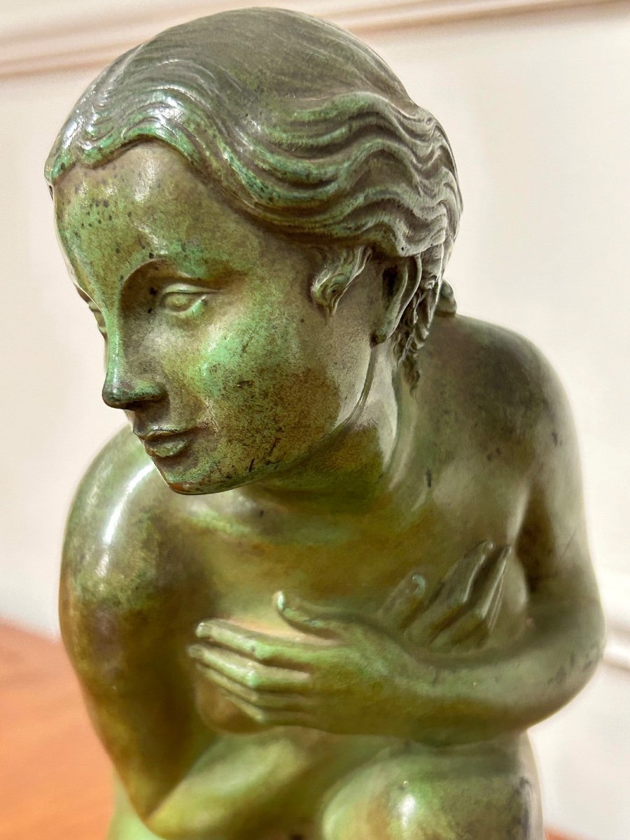 Lucien Charles Edouard Alliot (1877-1967) The Chilly Bronze With Green Patina Art Deco Period  -photo-3