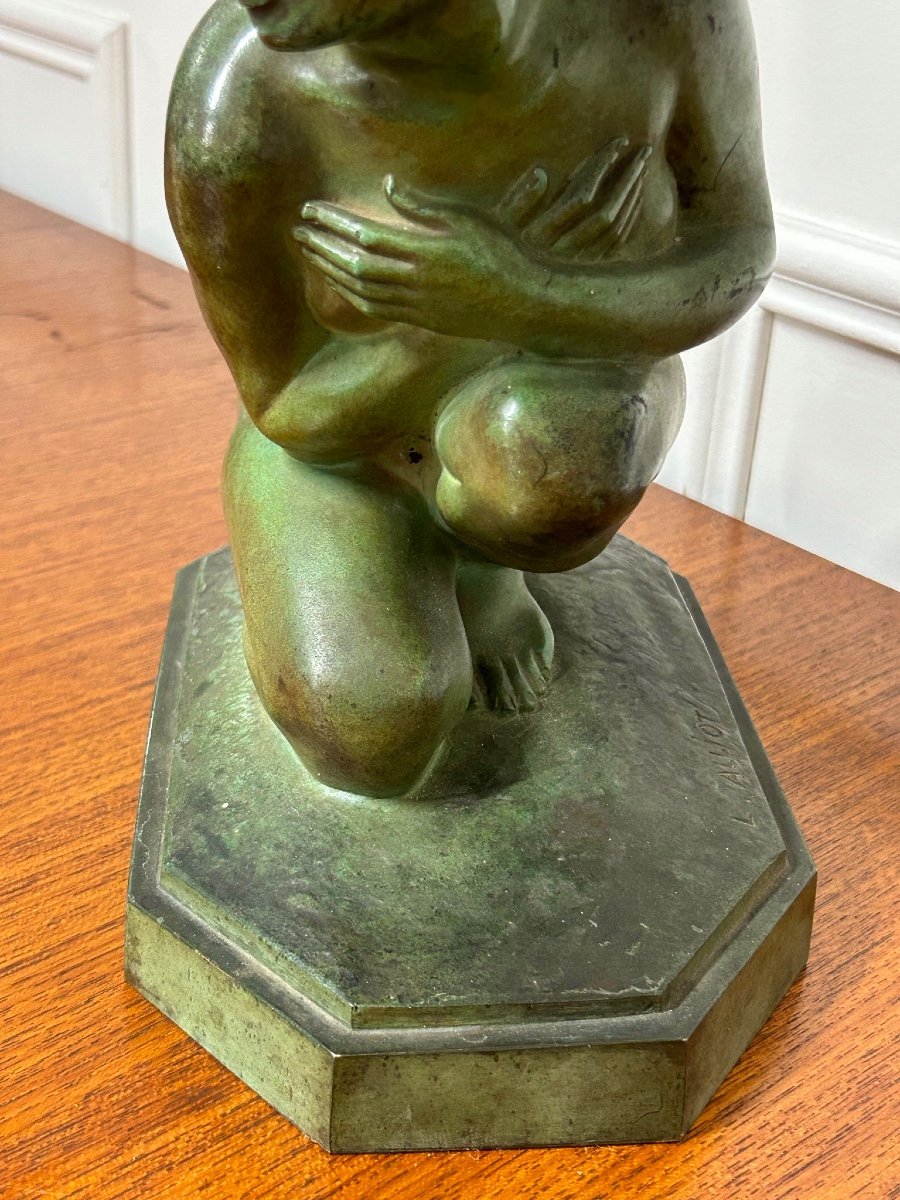 Lucien Charles Edouard Alliot (1877-1967) The Chilly Bronze With Green Patina Art Deco Period  -photo-4