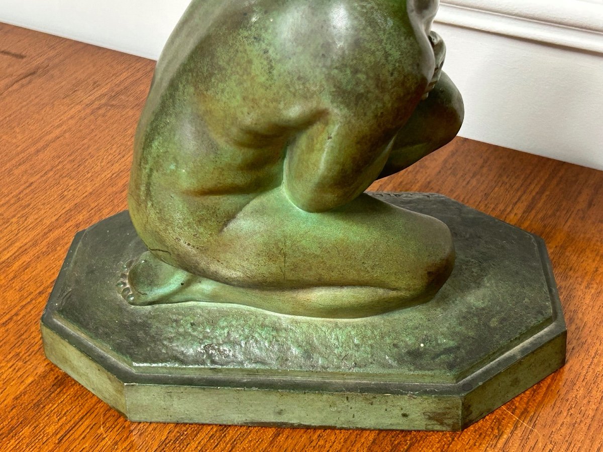 Lucien Charles Edouard Alliot (1877-1967) The Chilly Bronze With Green Patina Art Deco Period  -photo-1