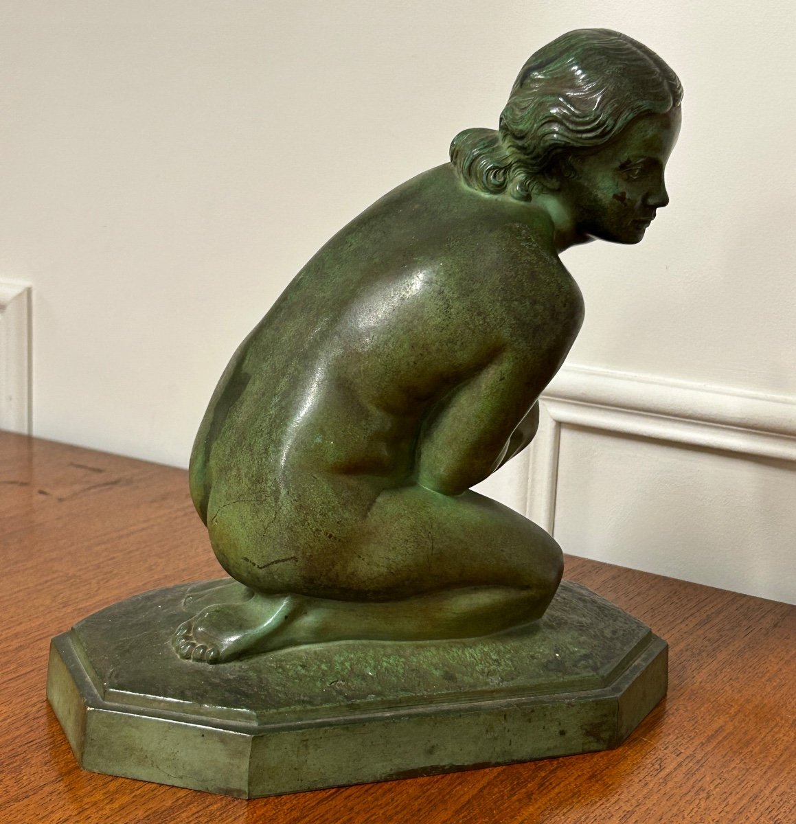 Lucien Charles Edouard Alliot (1877-1967) The Chilly Bronze With Green Patina Art Deco Period  -photo-3