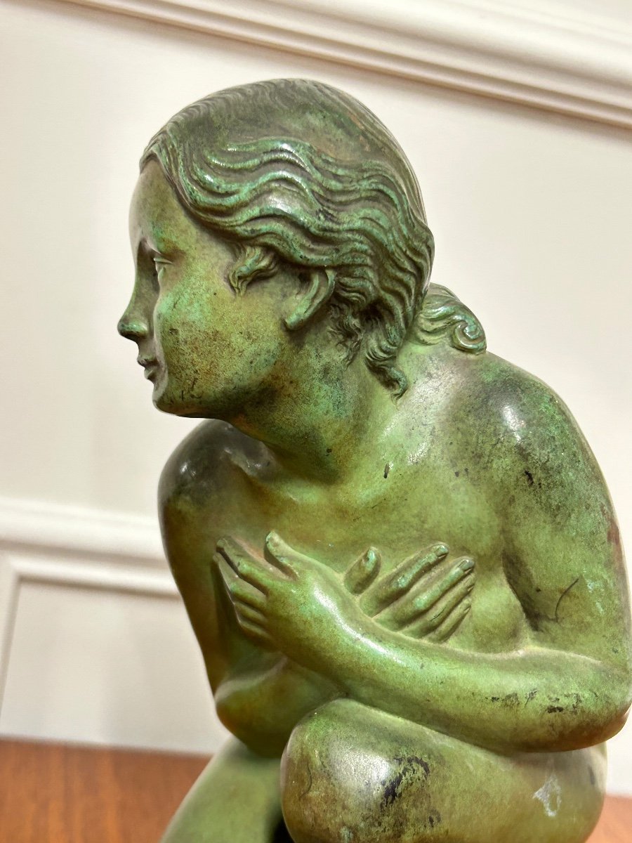 Lucien Charles Edouard Alliot (1877-1967) The Chilly Bronze With Green Patina Art Deco Period  -photo-5