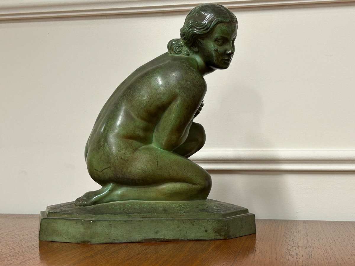 Lucien Charles Edouard Alliot (1877-1967) The Chilly Bronze With Green Patina Art Deco Period  -photo-6