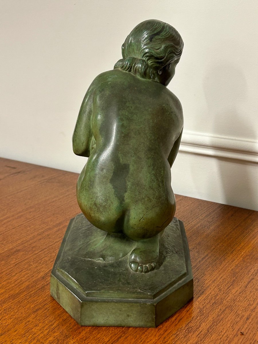 Lucien Charles Edouard Alliot (1877-1967) The Chilly Bronze With Green Patina Art Deco Period  -photo-7