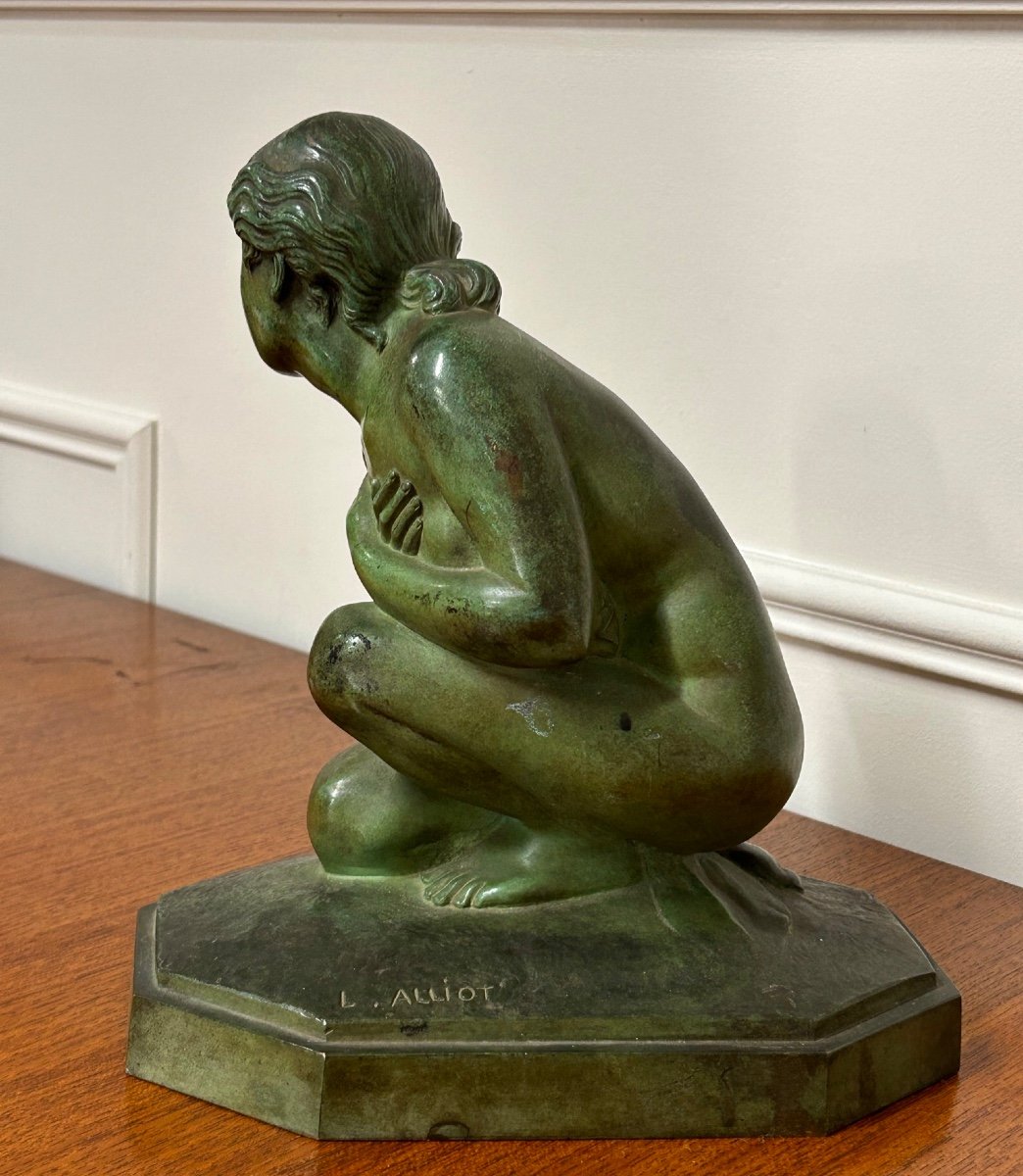 Lucien Charles Edouard Alliot (1877-1967) The Chilly Bronze With Green Patina Art Deco Period  -photo-8