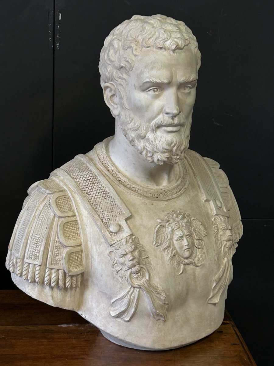 Important Bust Portrait Of A Roman Emperor In Cuirass - Plaster Sculpture 20th Century -photo-2