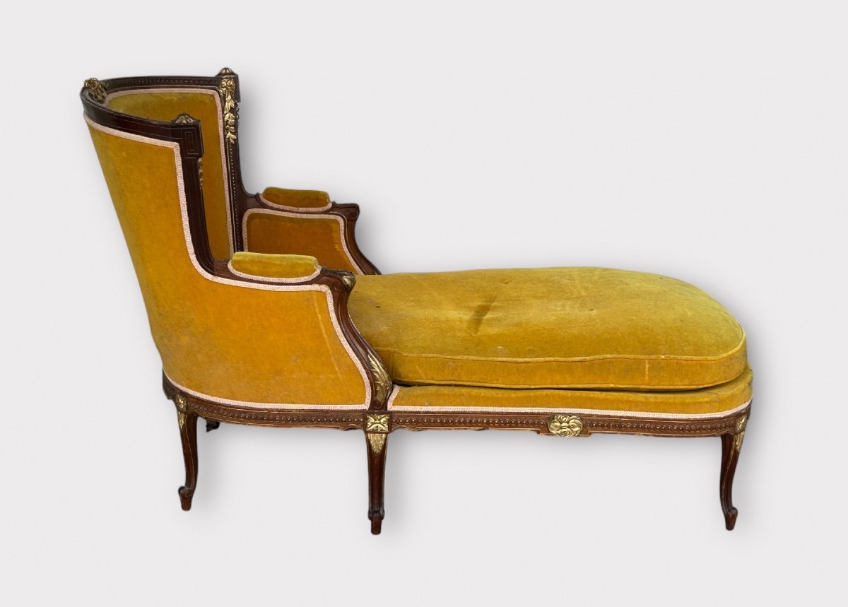 Louis XVI Style Bench - Chaise Longue - Daybed In Mahogany From The Napoleon III Period -photo-3