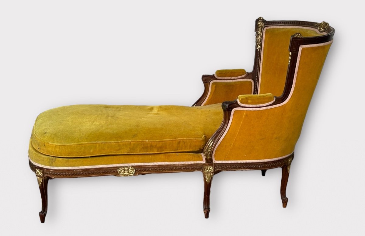 Louis XVI Style Bench - Chaise Longue - Daybed In Mahogany From The Napoleon III Period -photo-3