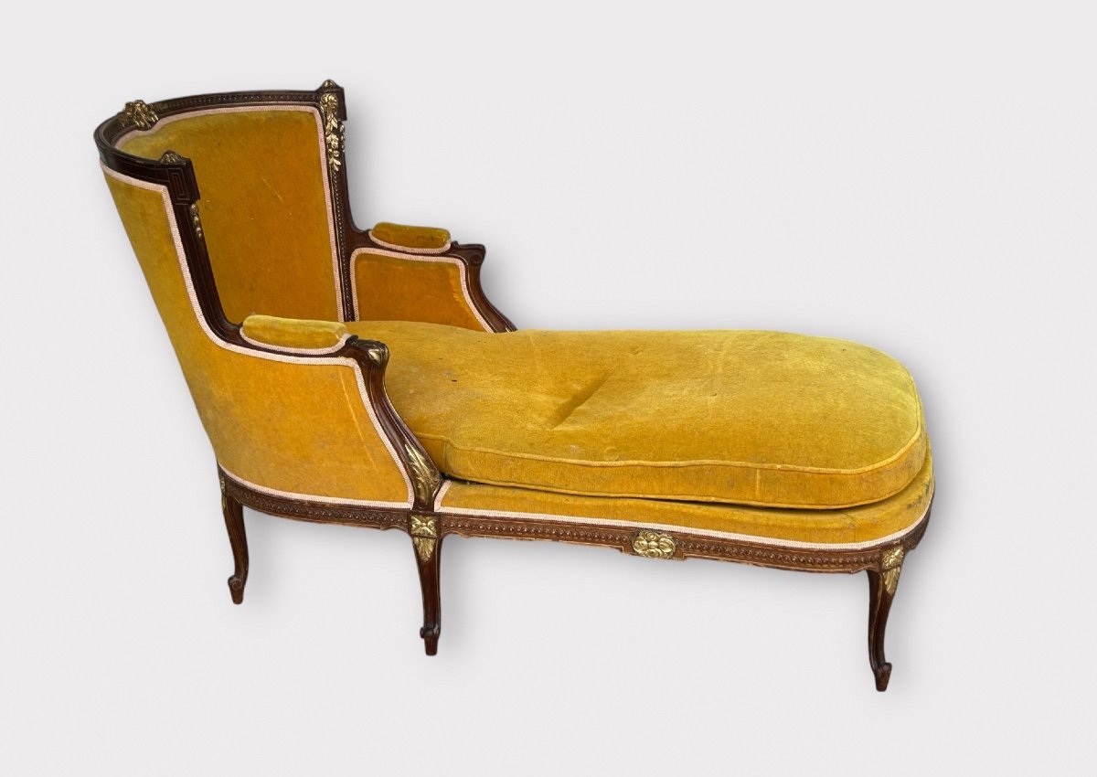 Louis XVI Style Bench - Chaise Longue - Daybed In Mahogany From The Napoleon III Period -photo-7