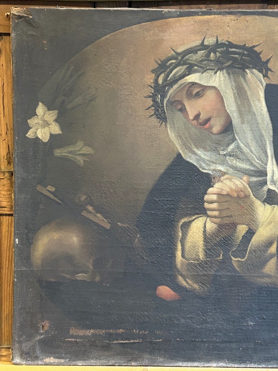 17th Century Florentine School - Volterrano Surroundings - Saint Catherine Of Siena In Prayer -photo-2