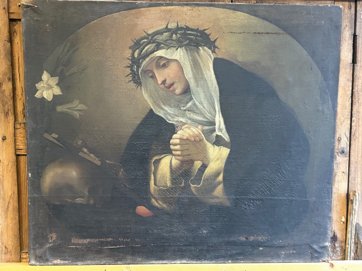 17th Century Florentine School - Volterrano Surroundings - Saint Catherine Of Siena In Prayer -photo-7