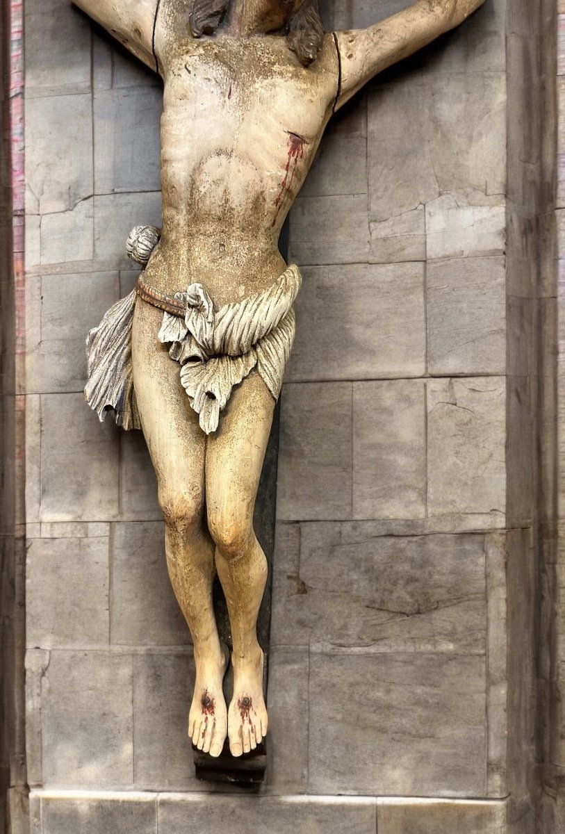 Christ On The Cross Suffering (life-size) Polychrome Wood, Late 18th Century H 250 Cm -photo-3