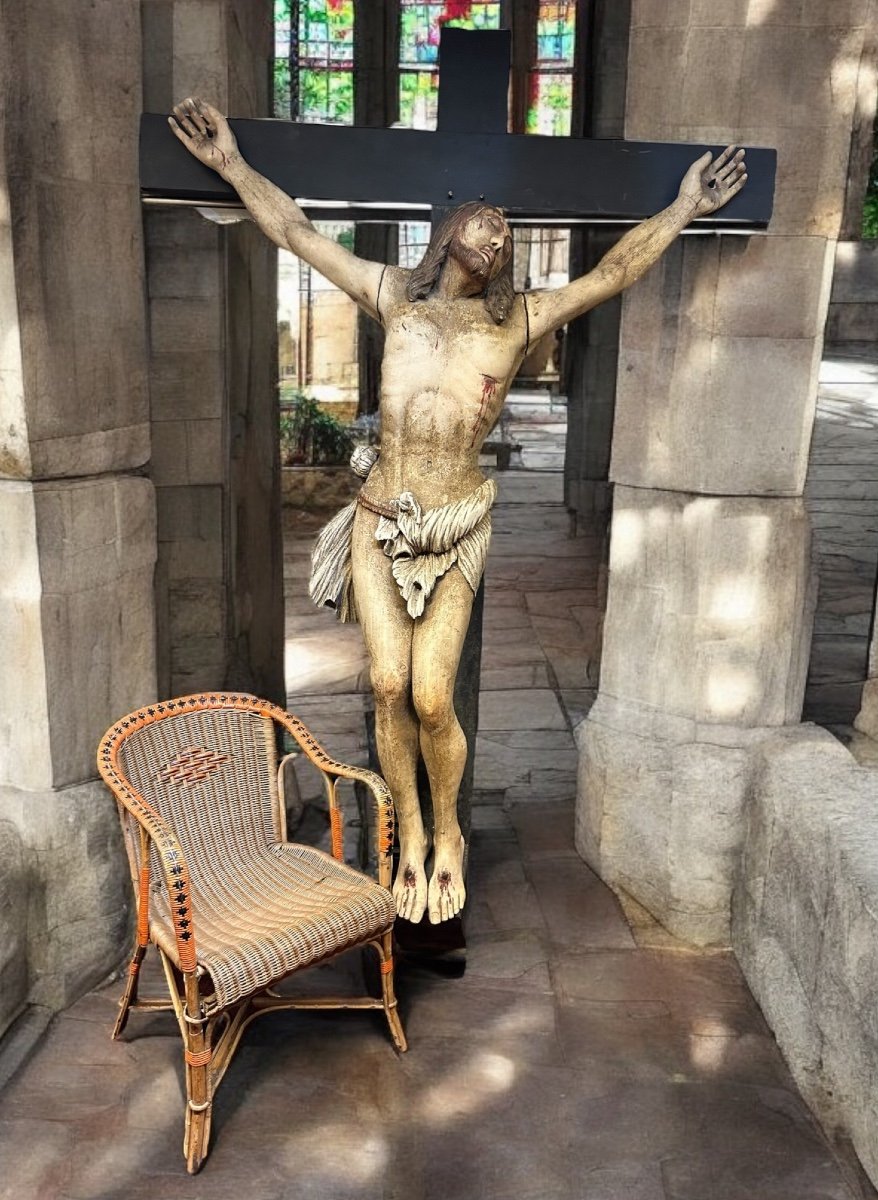 Christ On The Cross Suffering (life-size) Polychrome Wood, Late 18th Century H 250 Cm 