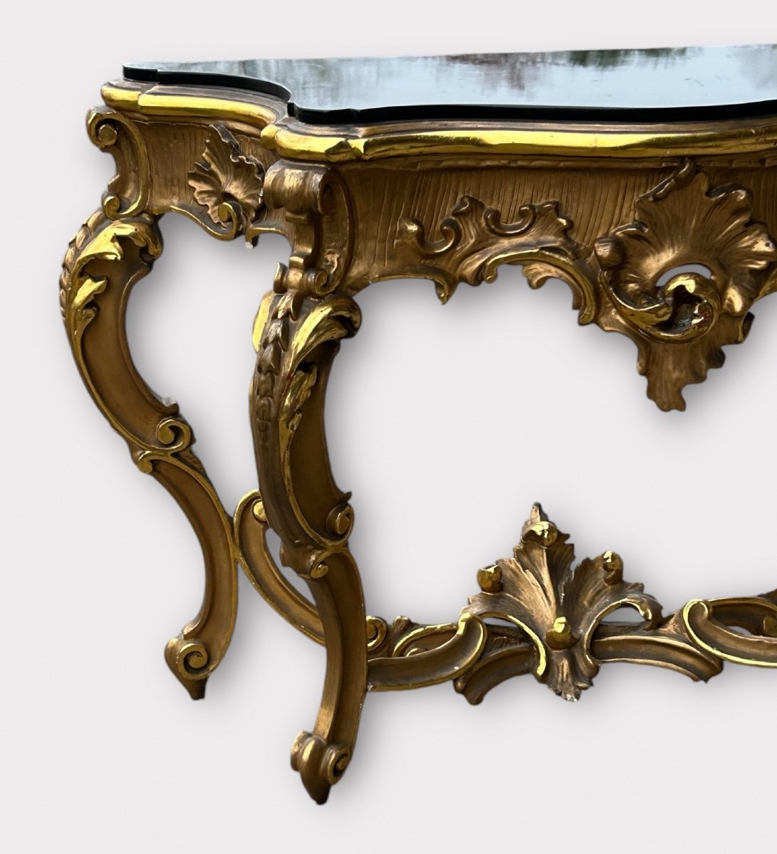 Large Italian Console In Gilded Wood In Louis XV Style, Late 19th Century, L 158 Cm-photo-3