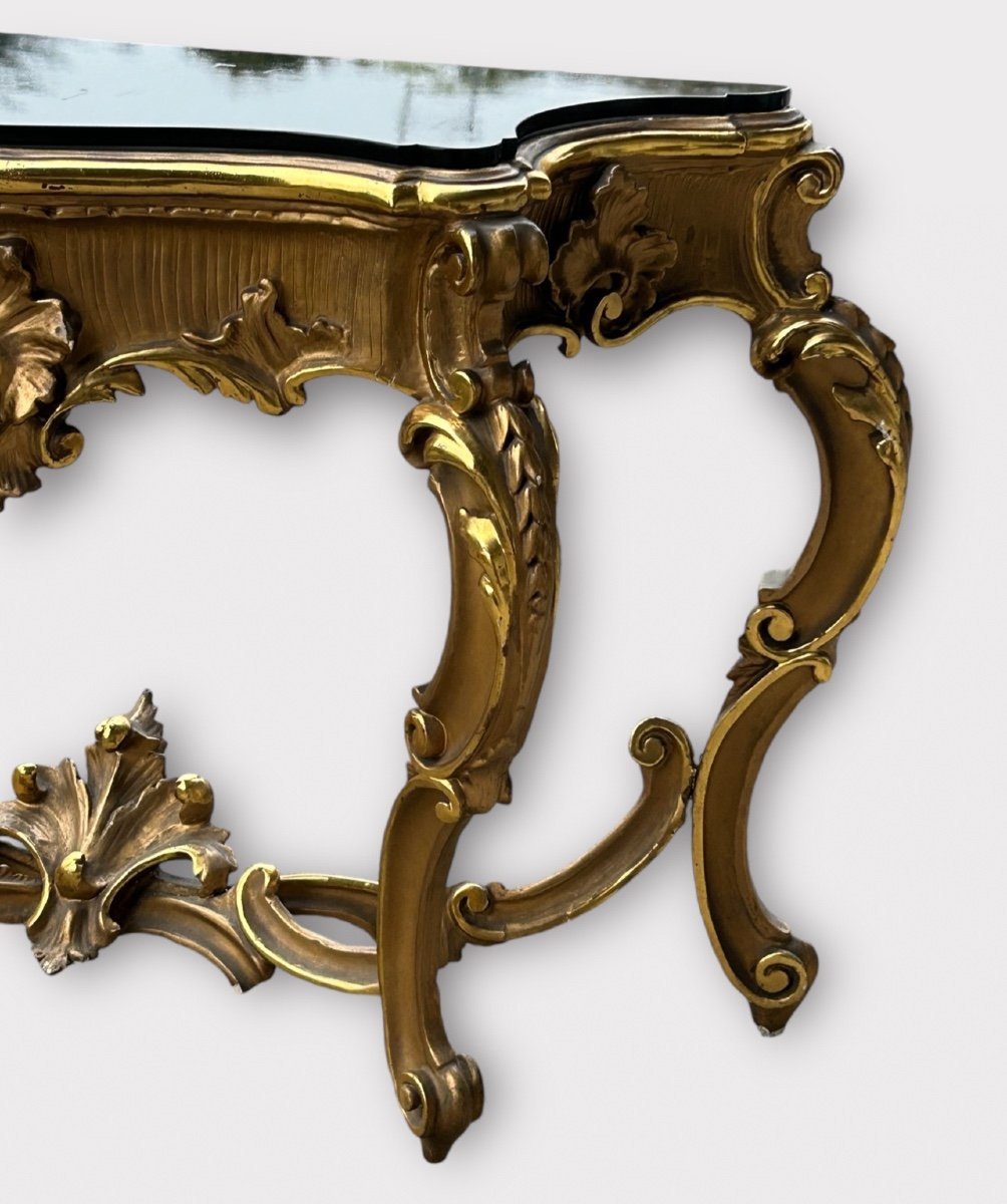 Large Italian Console In Gilded Wood In Louis XV Style, Late 19th Century, L 158 Cm-photo-4