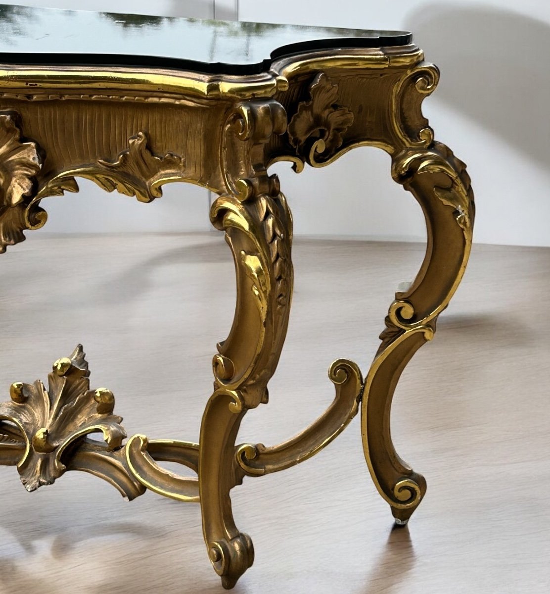 Large Italian Console In Gilded Wood In Louis XV Style, Late 19th Century, L 158 Cm-photo-1