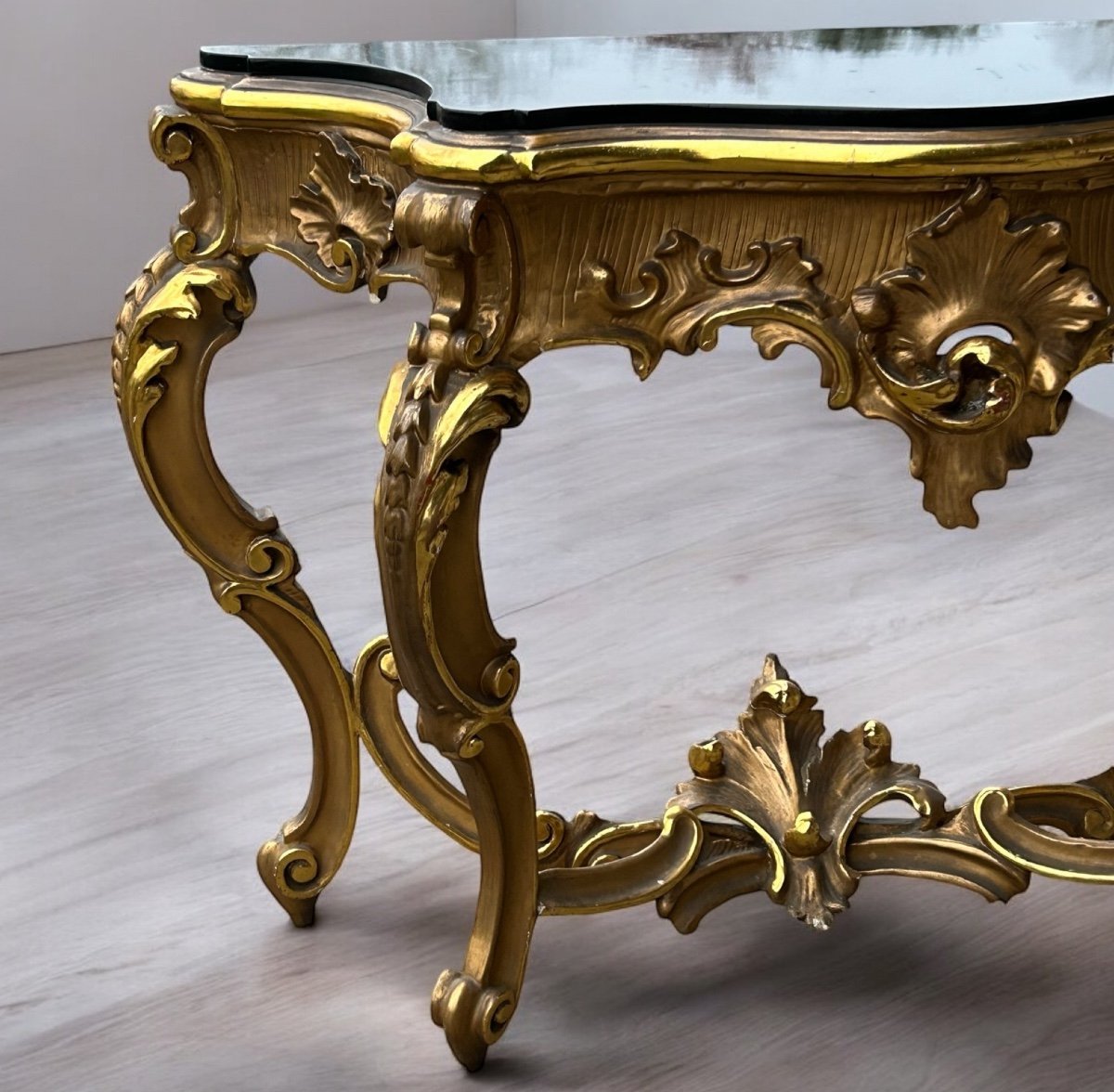 Large Italian Console In Gilded Wood In Louis XV Style, Late 19th Century, L 158 Cm-photo-2