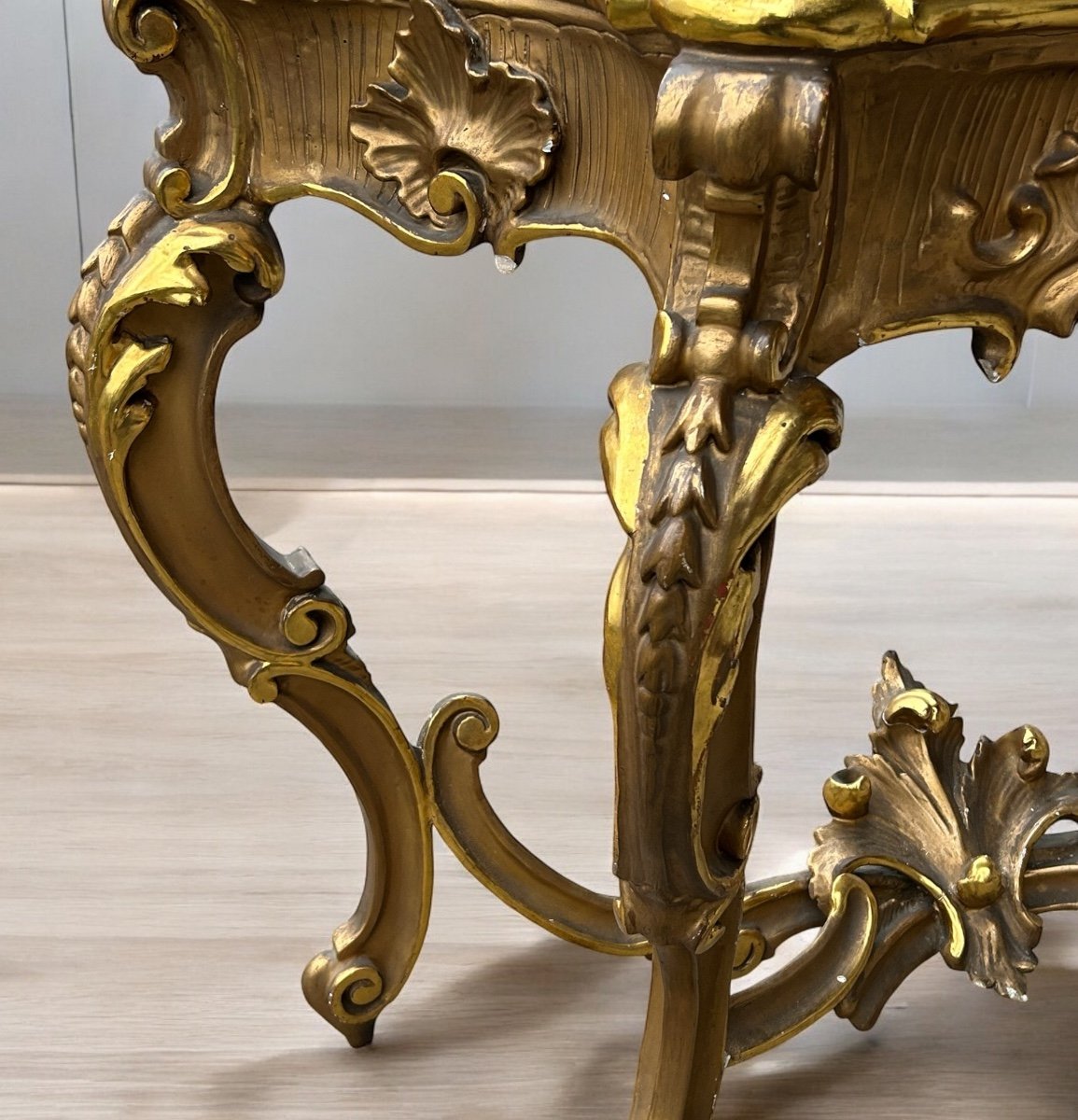 Large Italian Console In Gilded Wood In Louis XV Style, Late 19th Century, L 158 Cm-photo-5