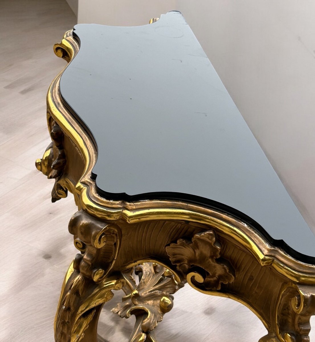 Large Italian Console In Gilded Wood In Louis XV Style, Late 19th Century, L 158 Cm-photo-6