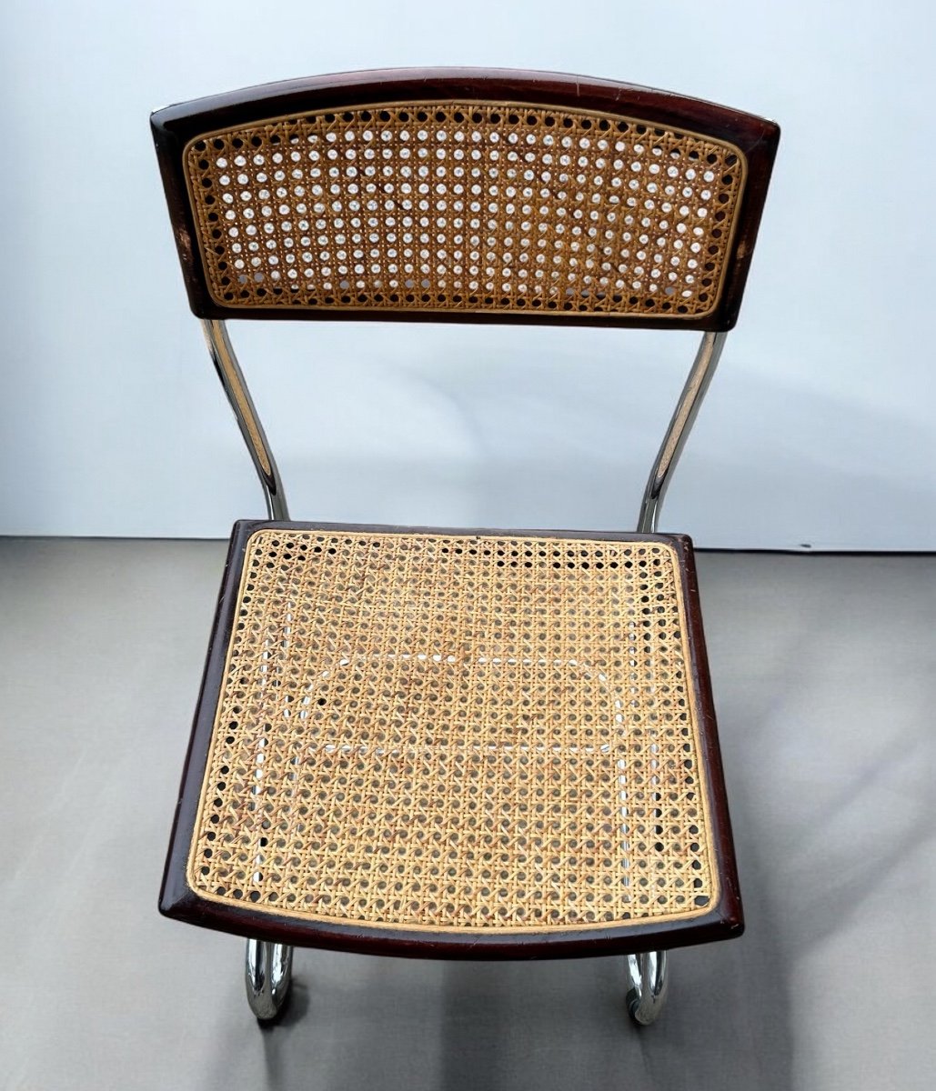 Suite De Quatre Chaises Tubulaires Vintage Italie Style Bauhaus Marcel Breuer Vers 1970-photo-5