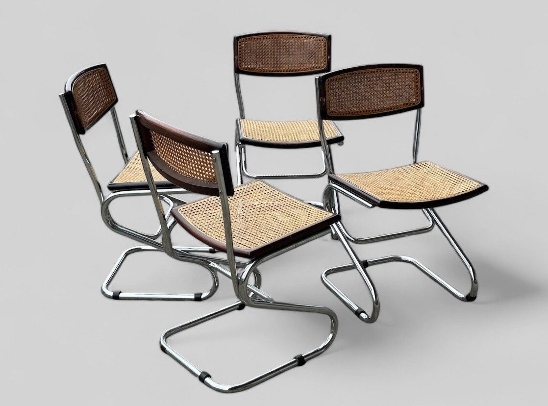 Suite De Quatre Chaises Tubulaires Vintage Italie Style Bauhaus Marcel Breuer Vers 1970-photo-8