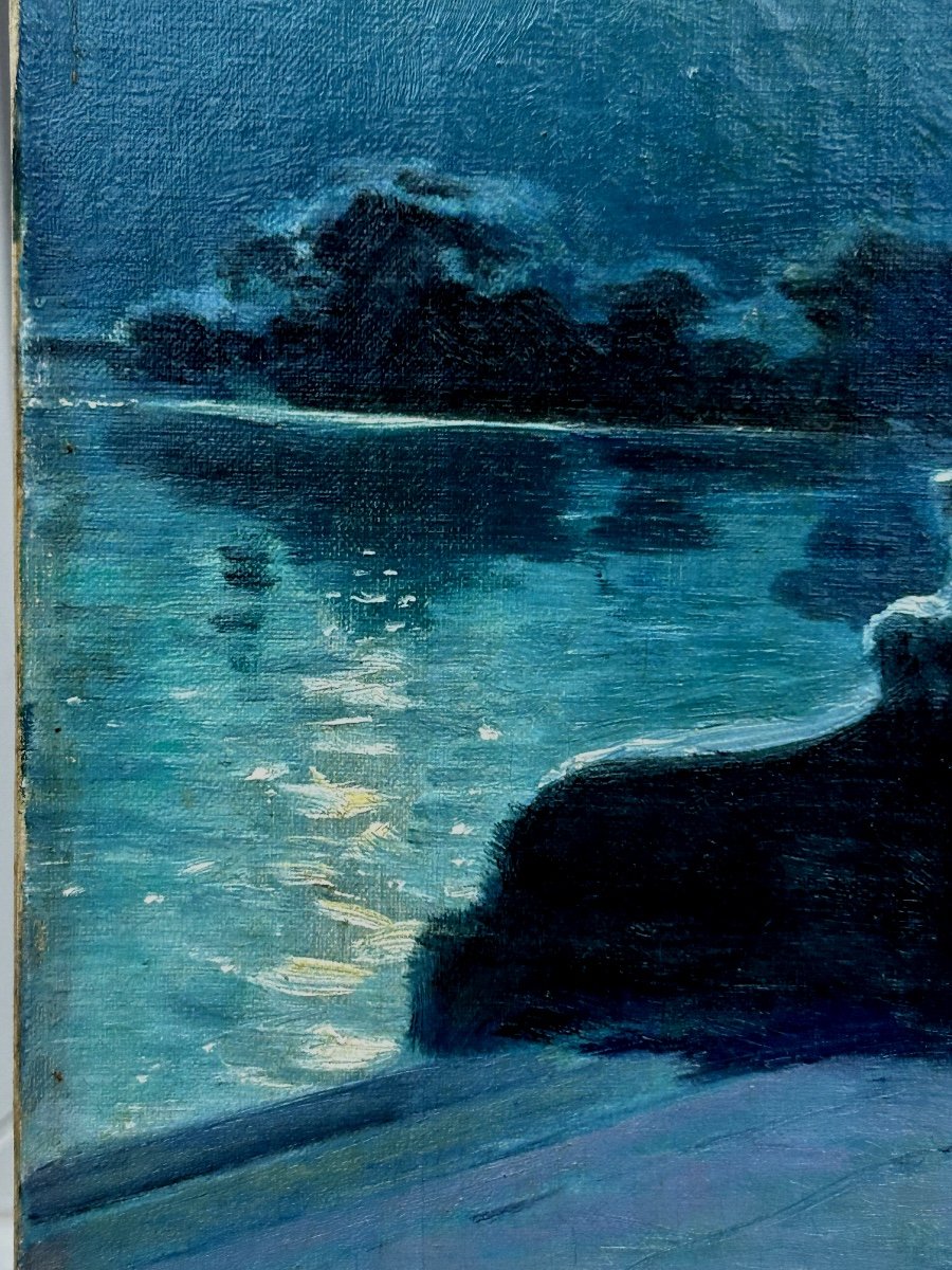 Marie Marguerite Barco ( 1882-1965) Mélancolie  Nocturne Huile Sur Toile Début XXéme -photo-5