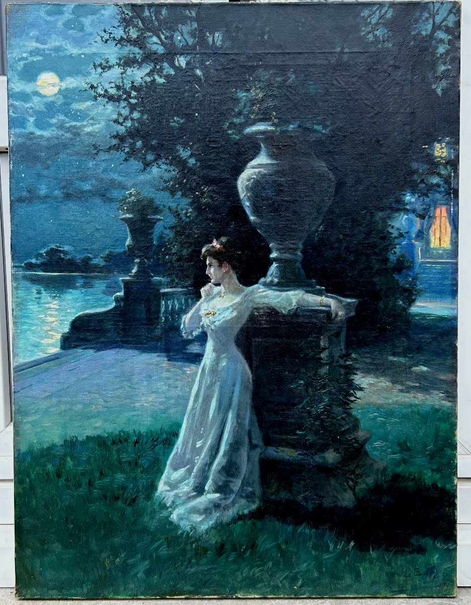 Marie Marguerite Barco ( 1882-1965) Mélancolie  Nocturne Huile Sur Toile Début XXéme 