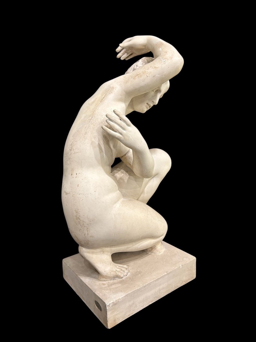 Aphrodite Or Crouching Venus - Plaster Sculpture Cast From The Louvre Circa 1900 H 78 Cm -photo-5