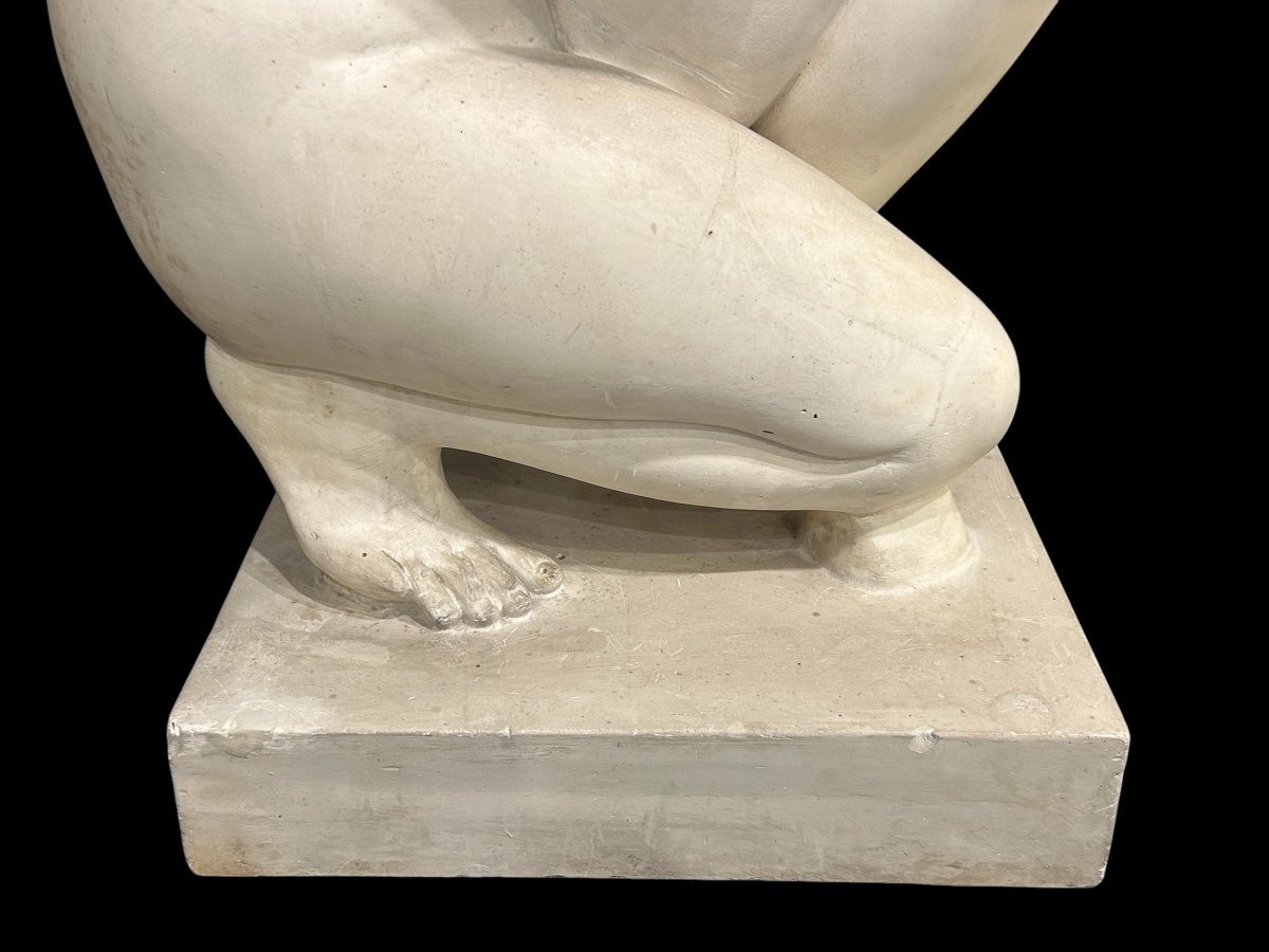 Aphrodite Or Crouching Venus - Plaster Sculpture Cast From The Louvre Circa 1900 H 78 Cm -photo-6