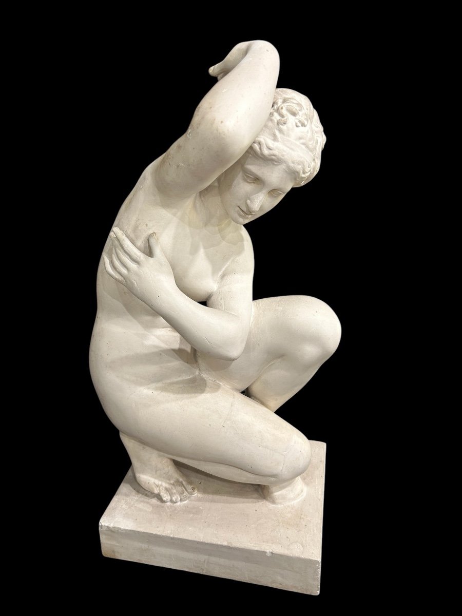 Aphrodite Or Crouching Venus - Plaster Sculpture Cast From The Louvre Circa 1900 H 78 Cm -photo-7