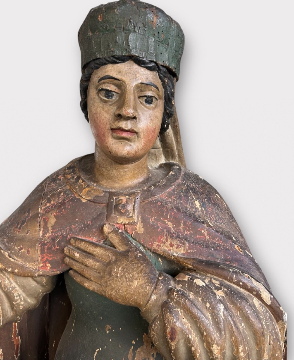 Important Polychrome Wooden Saint From The 17th Century - Religious Sculpture - Saint - H 142 Cm-photo-2