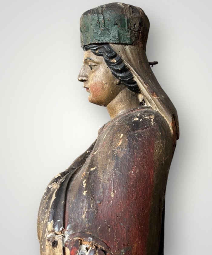 Important Polychrome Wooden Saint From The 17th Century - Religious Sculpture - Saint - H 142 Cm-photo-2