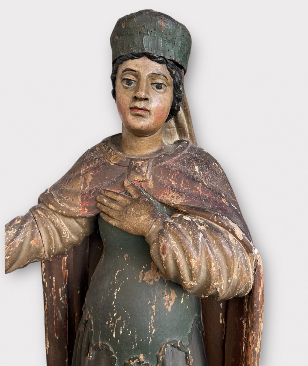 Important Polychrome Wooden Saint From The 17th Century - Religious Sculpture - Saint - H 142 Cm-photo-3