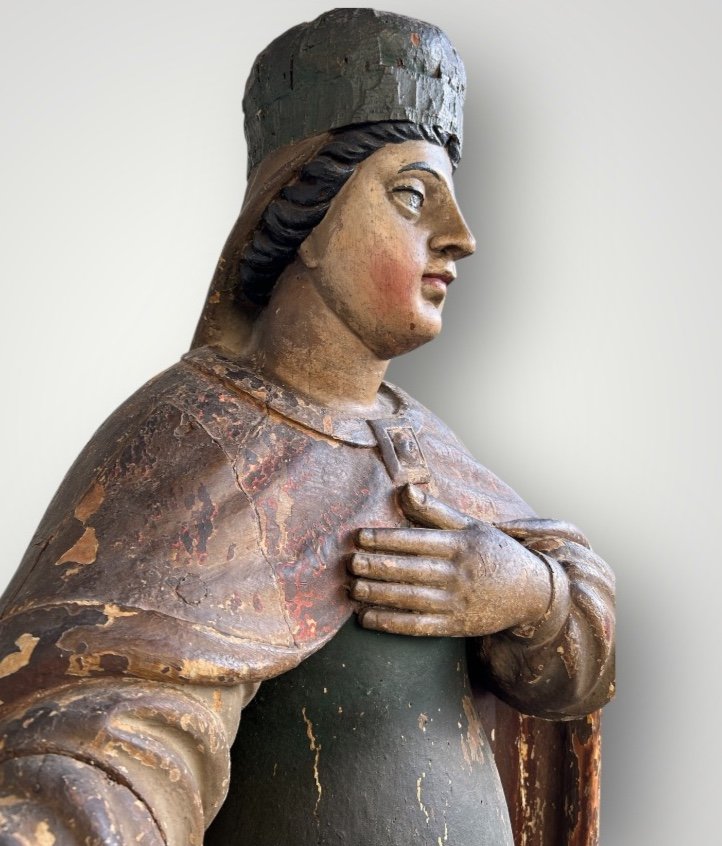 Important Polychrome Wooden Saint From The 17th Century - Religious Sculpture - Saint - H 142 Cm-photo-4