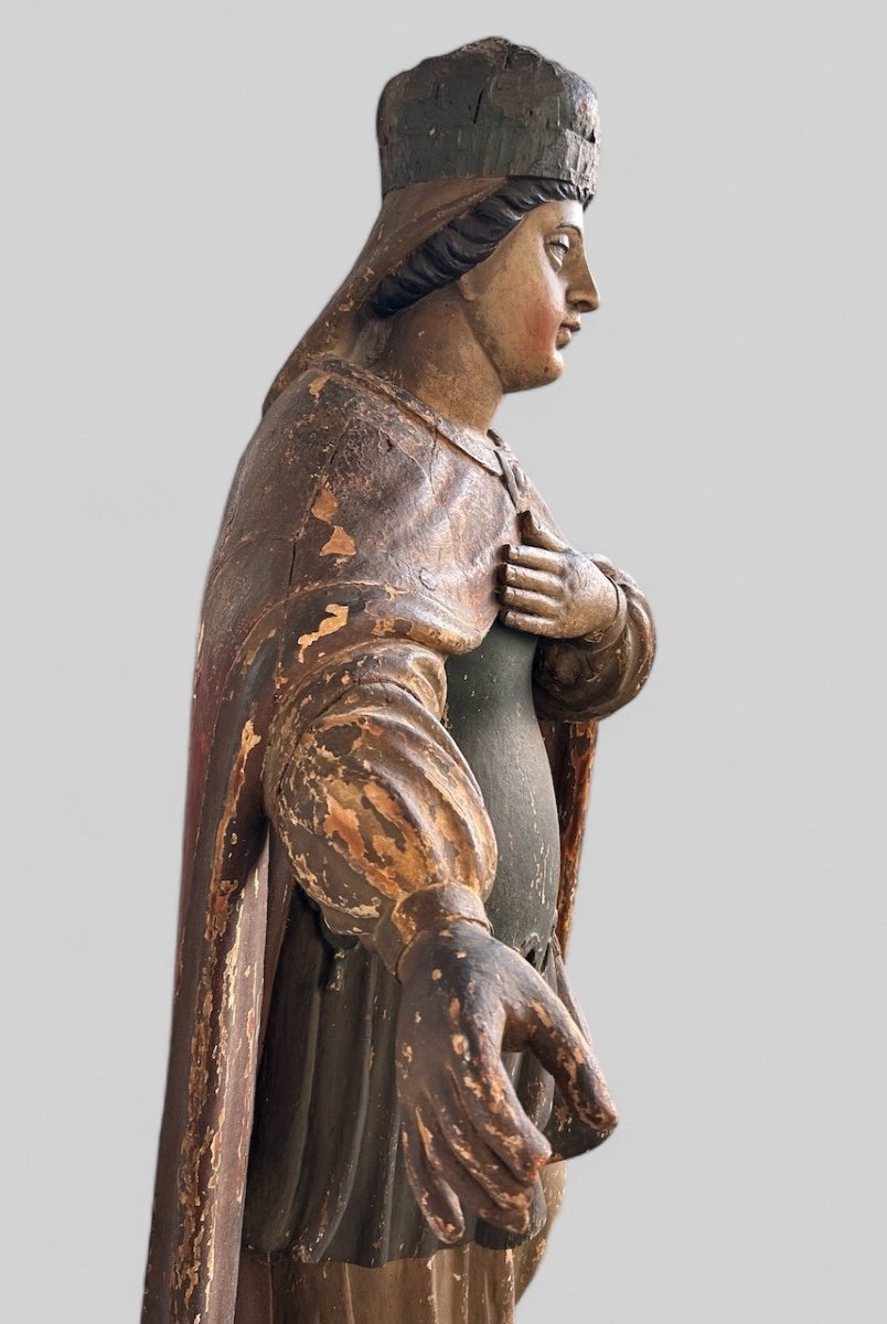 Important Polychrome Wooden Saint From The 17th Century - Religious Sculpture - Saint - H 142 Cm-photo-6