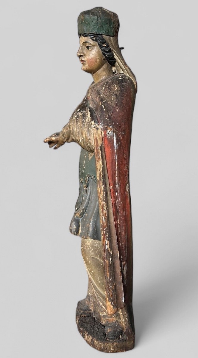 Important Polychrome Wooden Saint From The 17th Century - Religious Sculpture - Saint - H 142 Cm-photo-7