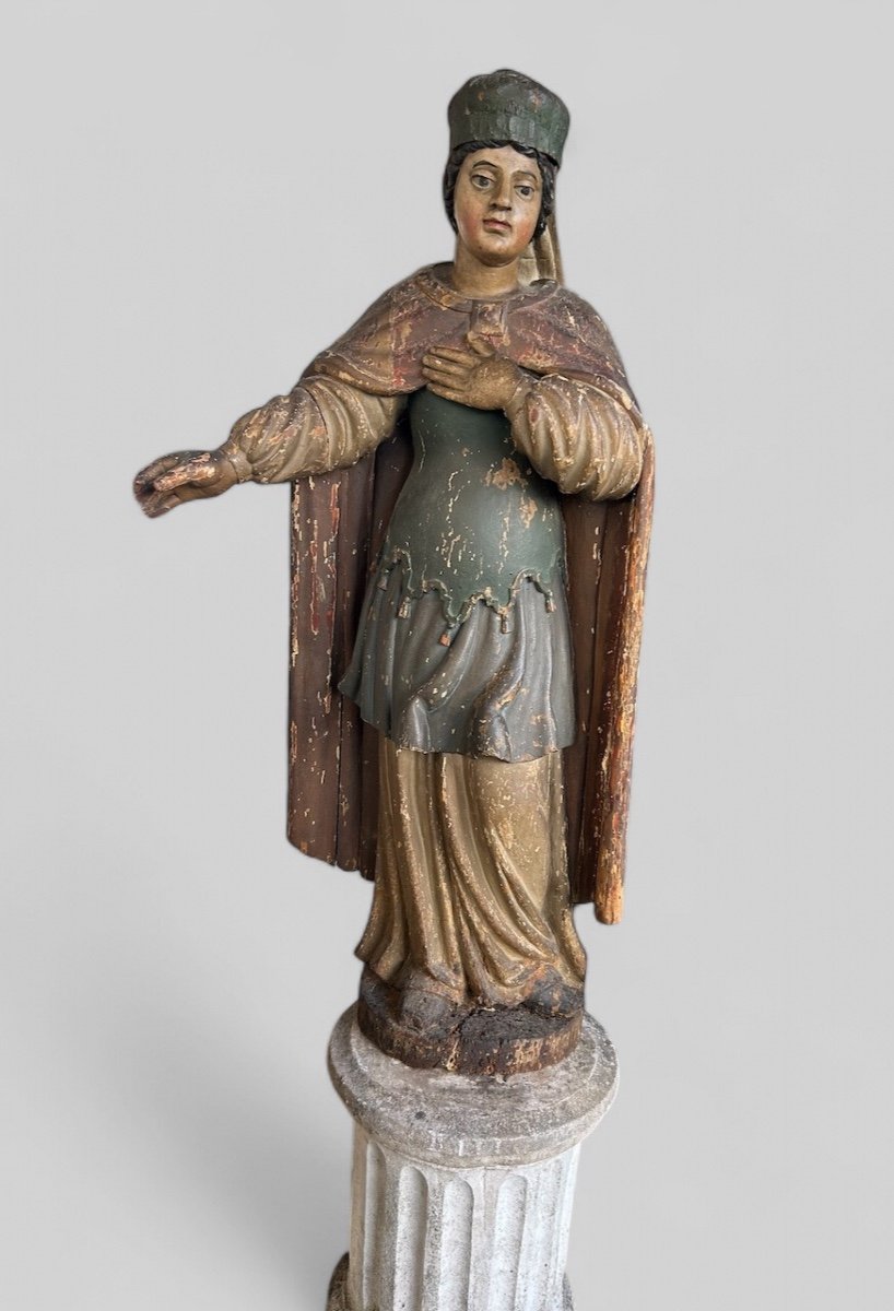 Important Polychrome Wooden Saint From The 17th Century - Religious Sculpture - Saint - H 142 Cm