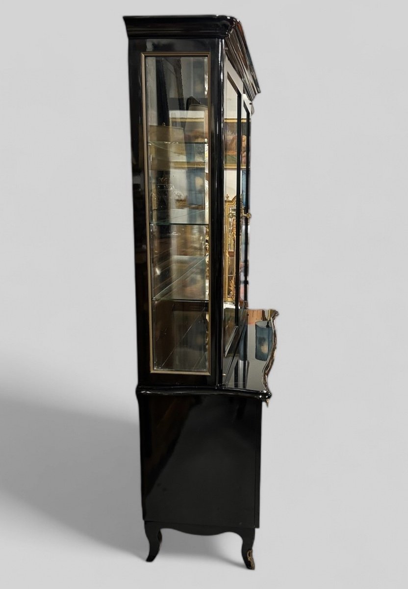 1950s Black Lacquered Two-body Display Cabinet - Bookcase -photo-6