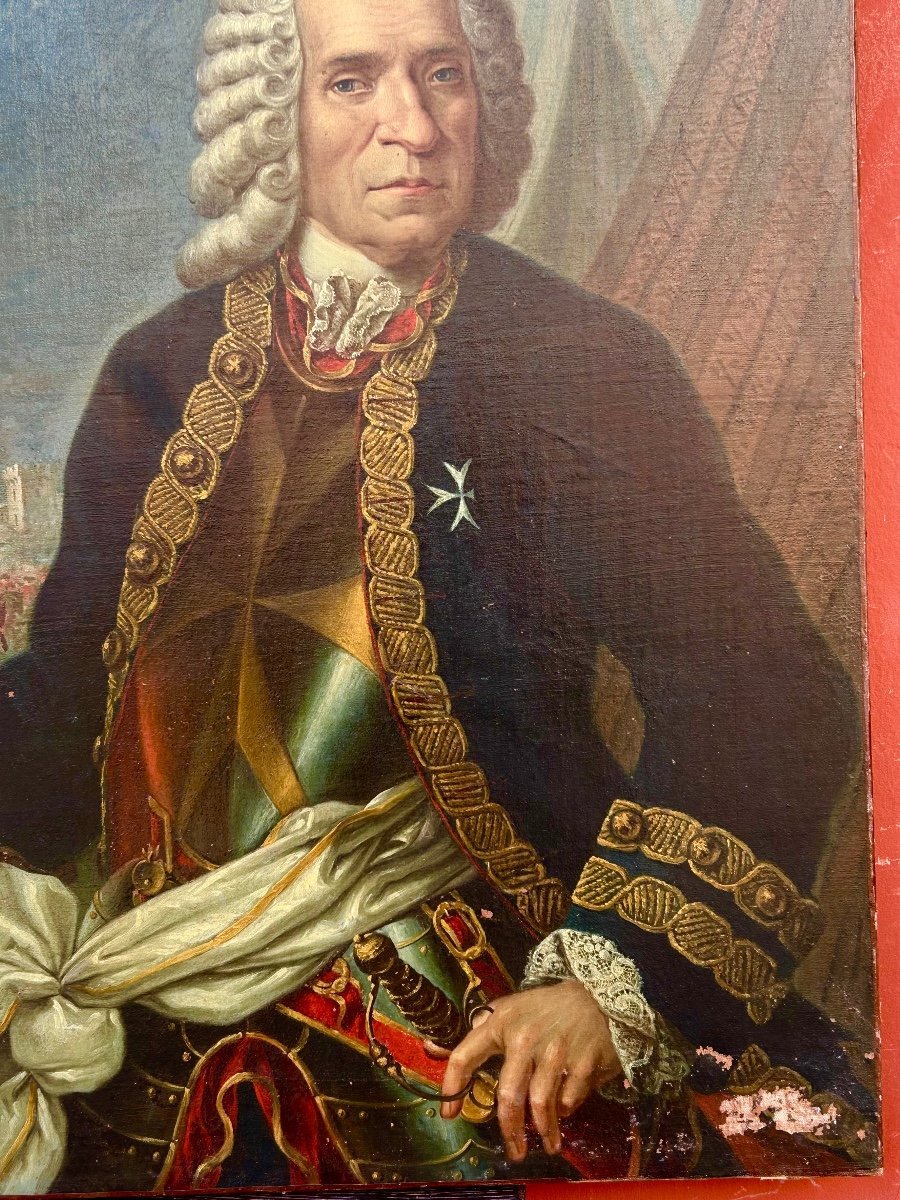 Portrait De Militaire Officier De La Croix De Malte En Cuirasse D’époque XVIIIème  H 105 Cm-photo-6