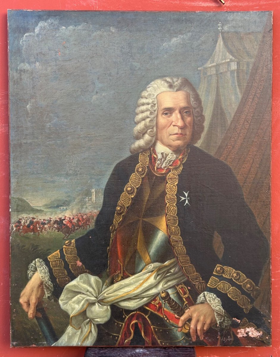 Portrait De Militaire Officier De La Croix De Malte En Cuirasse D’époque XVIIIème  H 105 Cm-photo-7