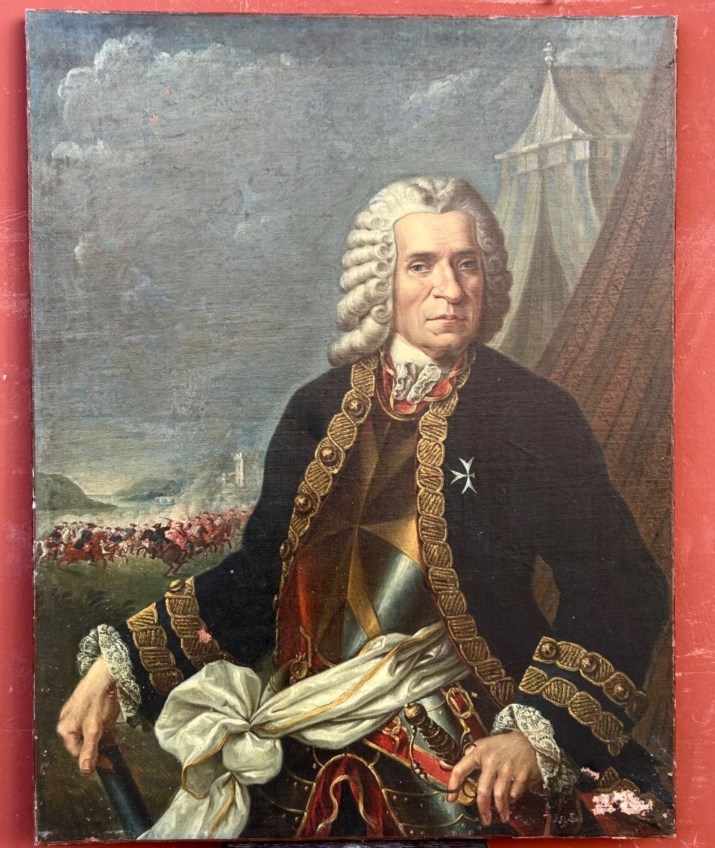 Portrait De Militaire Officier De La Croix De Malte En Cuirasse D’époque XVIIIème  H 105 Cm