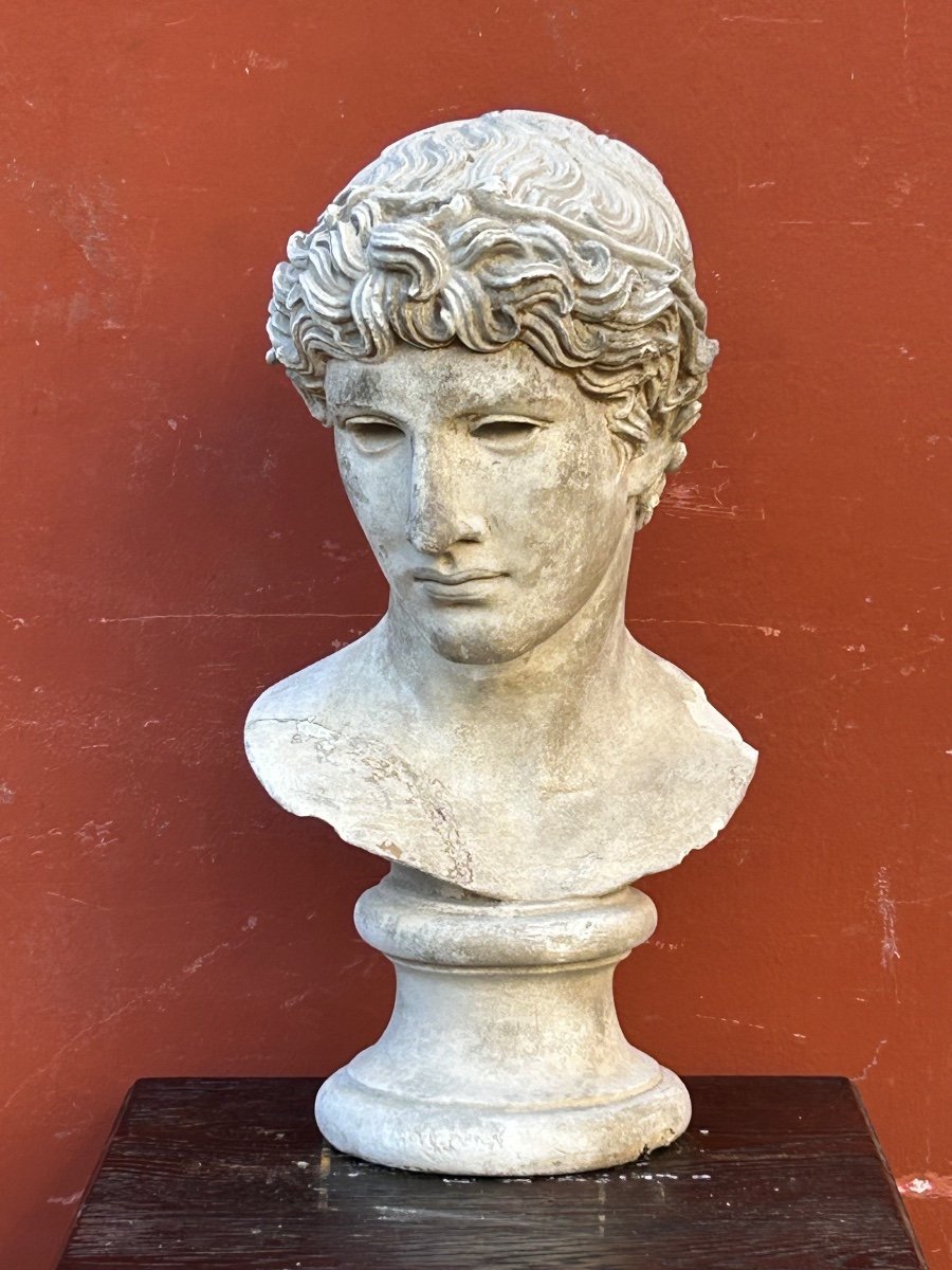 Bust Of The Athlete Of Benevent, Cast From The Louvre In Plaster, Late 19th Century - Antique -photo-2