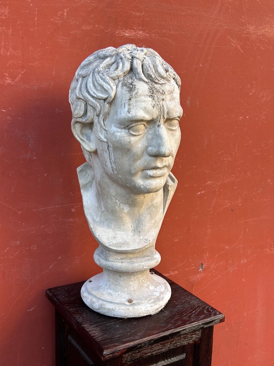 Large Roman Bust After Antique - Plaster Late 19th Century H 63 Cm-photo-2