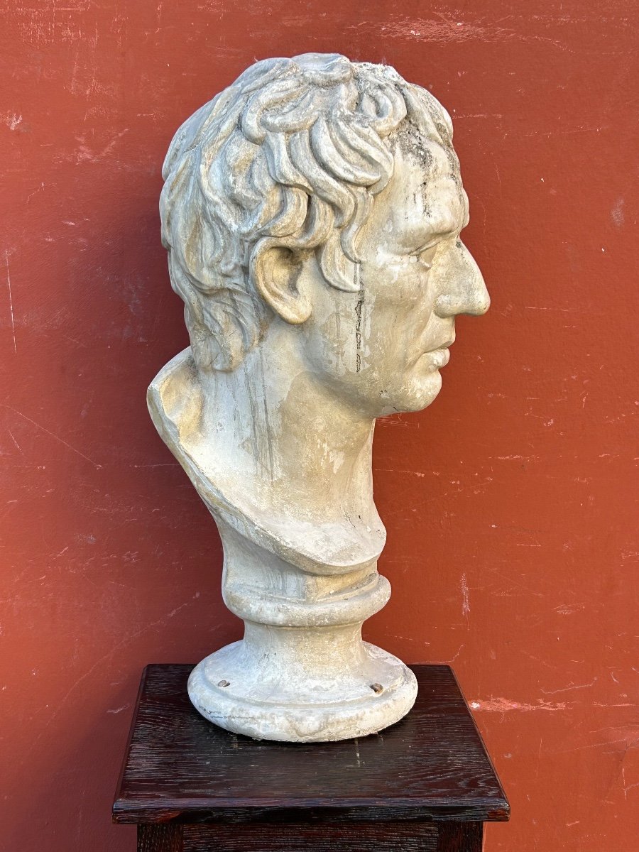 Large Roman Bust After Antique - Plaster Late 19th Century H 63 Cm-photo-3