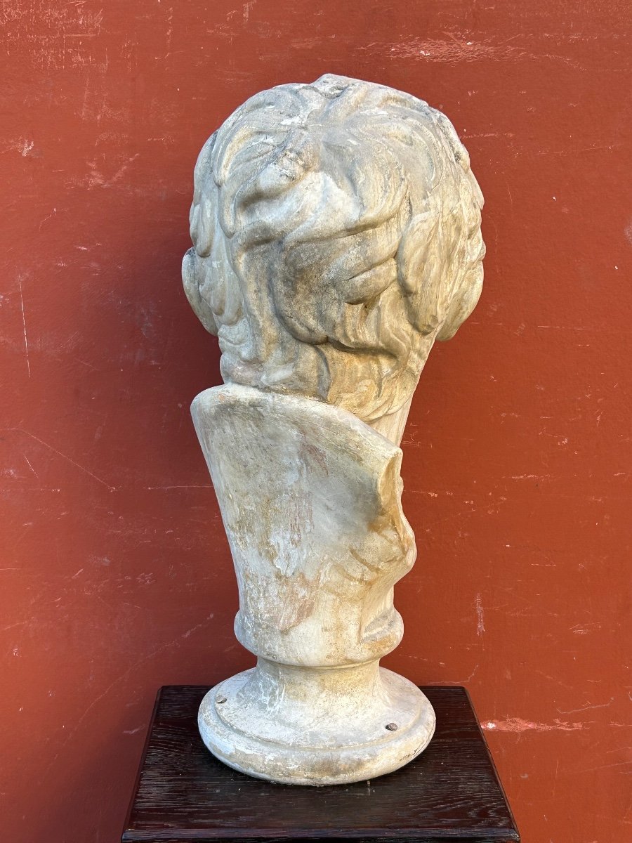 Large Roman Bust After Antique - Plaster Late 19th Century H 63 Cm-photo-4